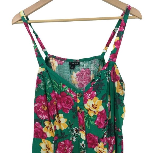 Torrid Floral Button Up Corset Laceup Tank Top Size 1X Plus Green Flower Pink - Picture 3 of 10